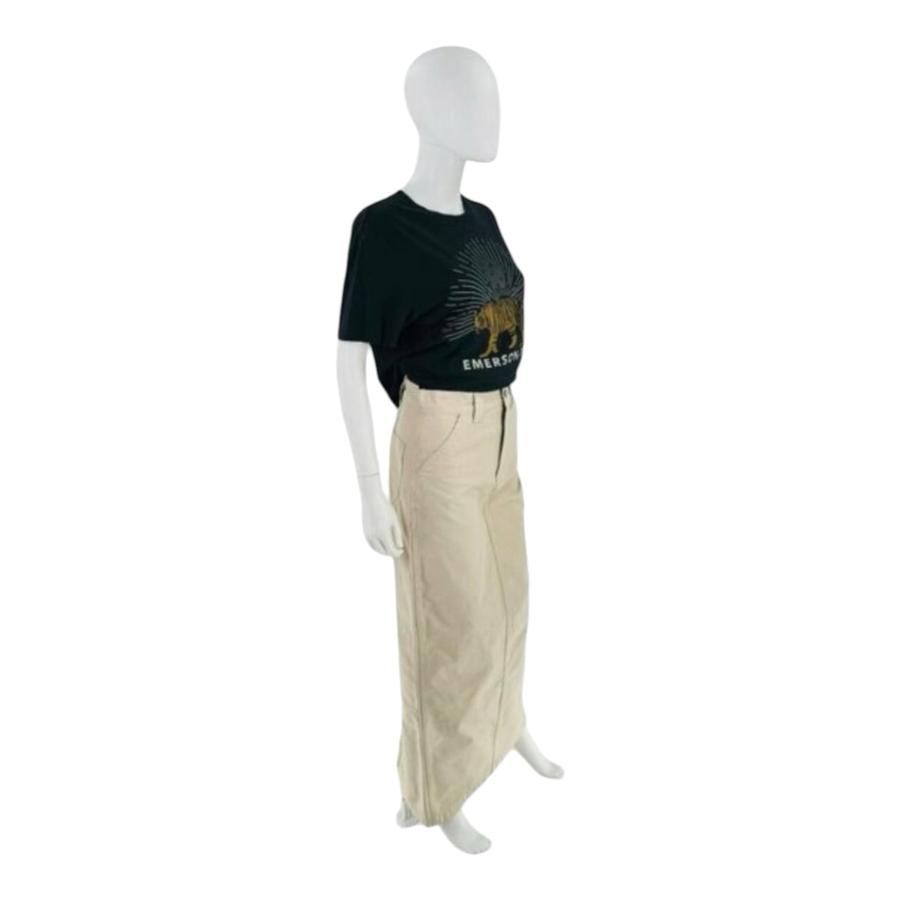 NWT Helsa Workwear Long Y2K Khaki Cream Cotton Casual Tan Maxi Skirt Sz S