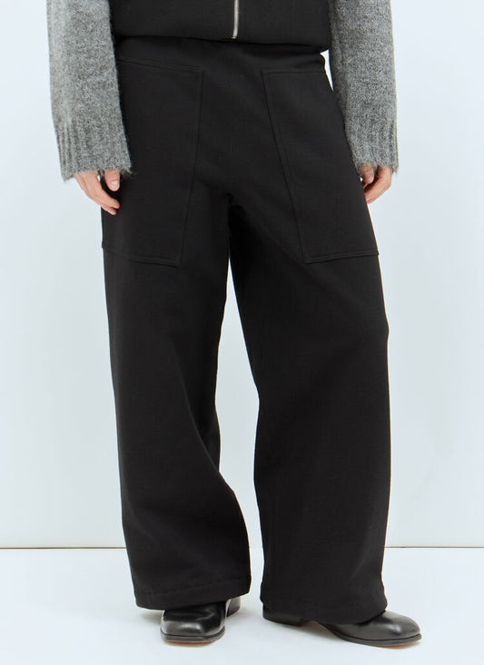 NWT Jil Sander Black Tailored Thick Jersey Wide Leg Pants Mns Sz S