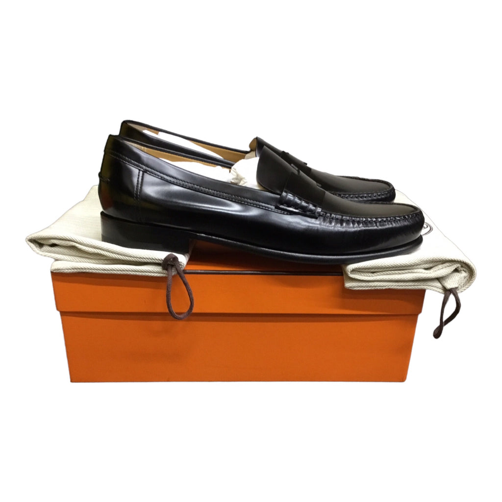 NWB Hermes Kennedy Loafer Mens Sz 44.5 Black Calf Skin Leather Slip Dress shoe