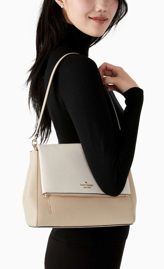 Kate Spade Beige White leila medium flap shoulder bag Tan Cream purse handbag