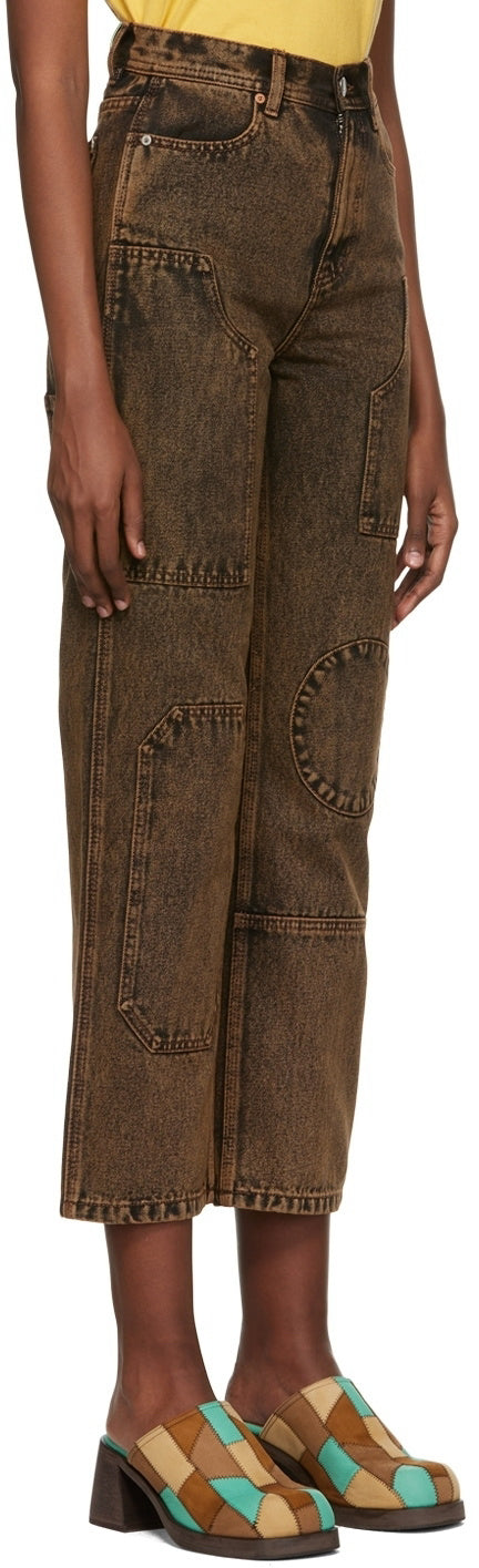 Andersson Bell Orange Brown Bauhaus Patchwork Straight Leg Jeans Wms Sz 28