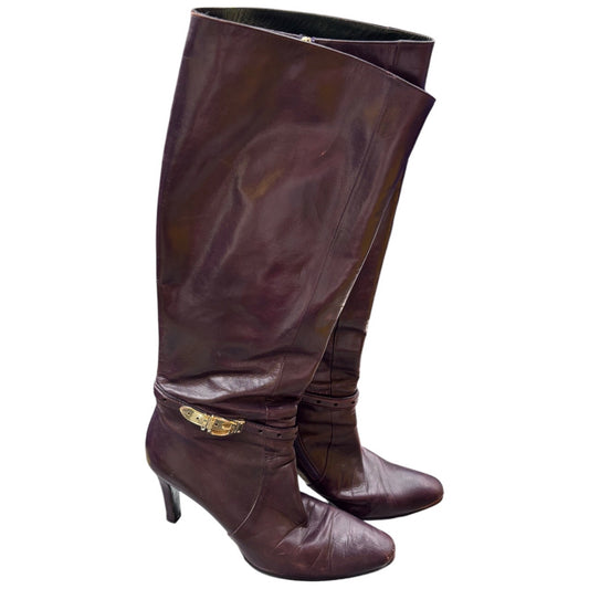 GUCCI TOM FORD ERA VINTAGE Y2K PURPLE BURGUNDY KNEE CALF ZIP UP KITTEN HEELS SZ 9 B