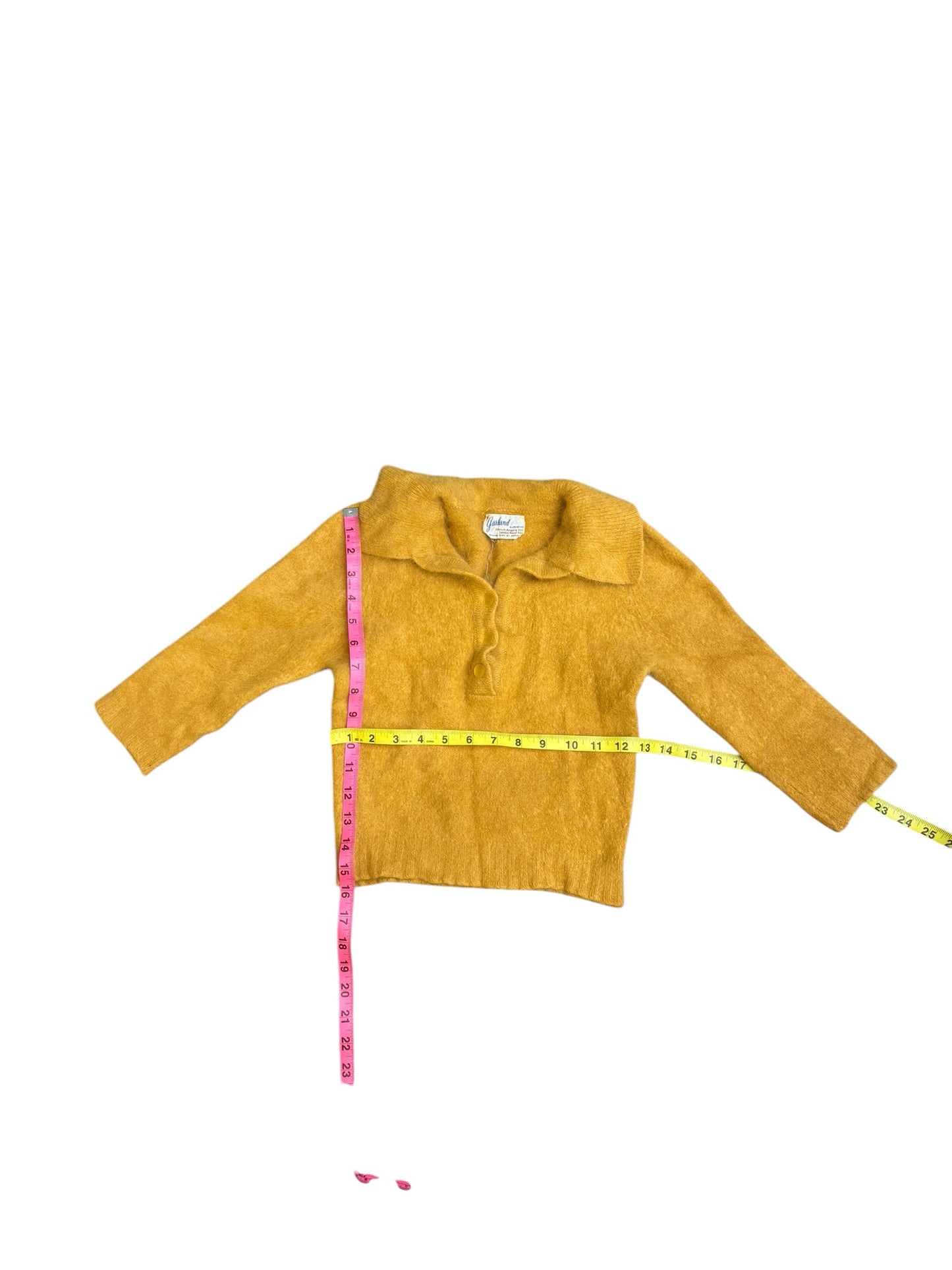 Vintage 50s Garland French Angora Lambswool Sweater Mother Of Pearl Buttons XS