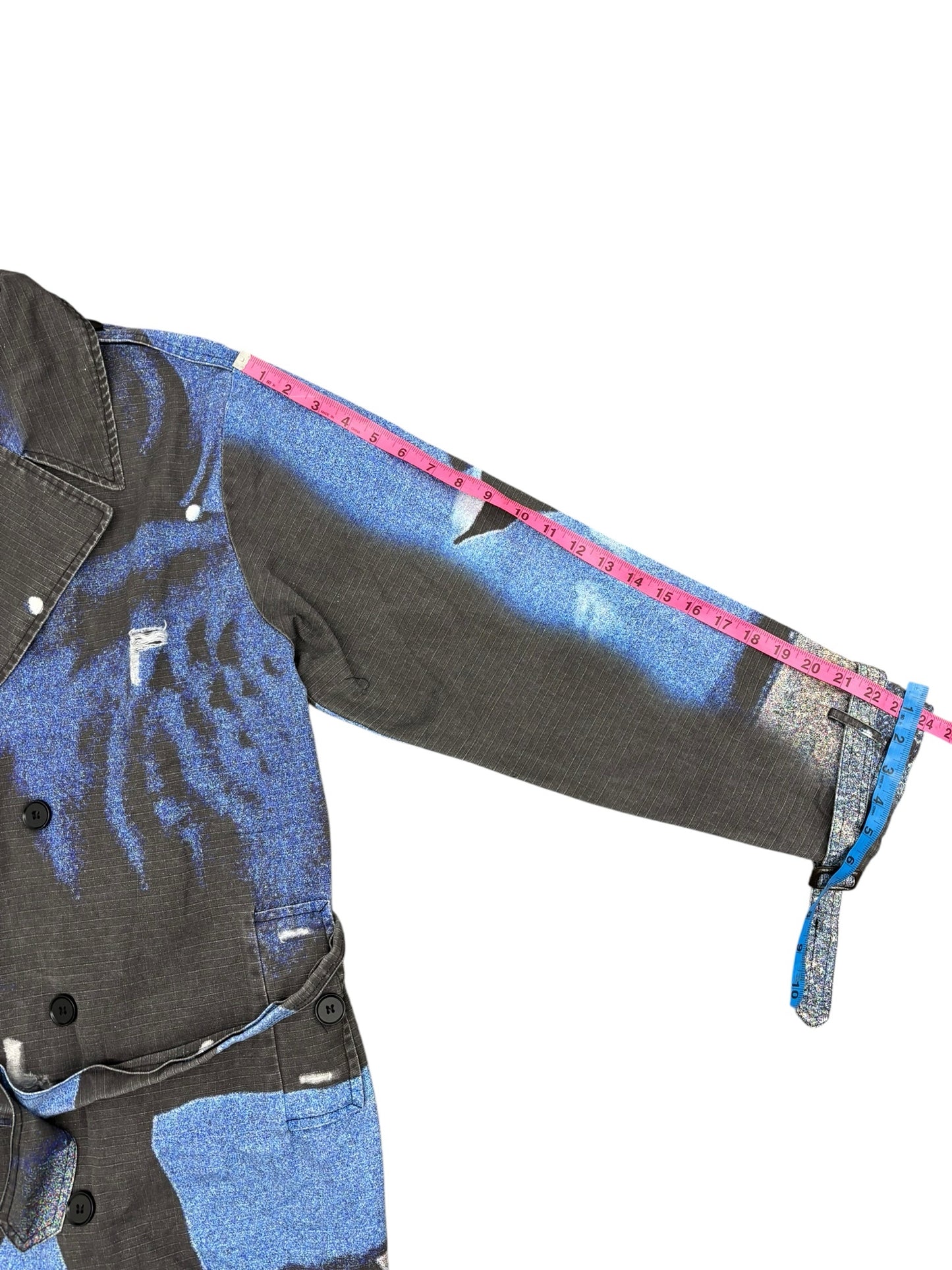 NWT Vale Forever Mns S Black Blue Doberman Horse Graphic Trench Coat Jacket