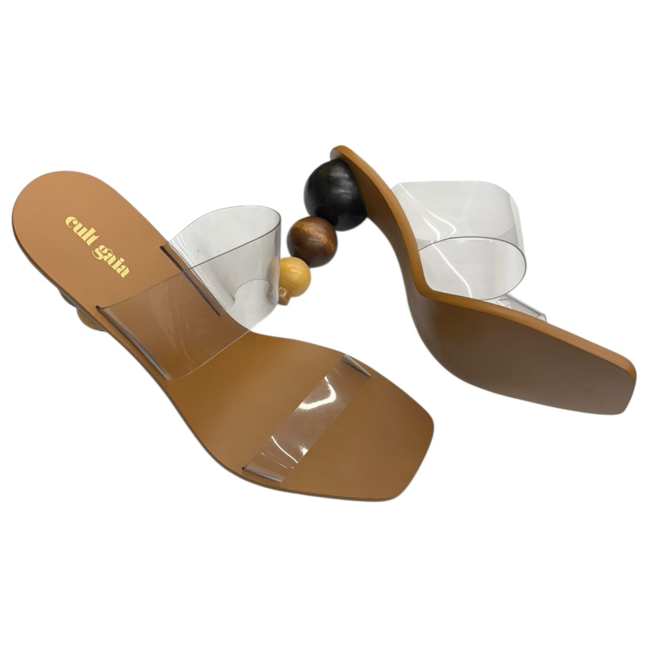 Cult Gaia Stacked Wooden Ball Clear Strap Vita Heel Sandal Sz 41