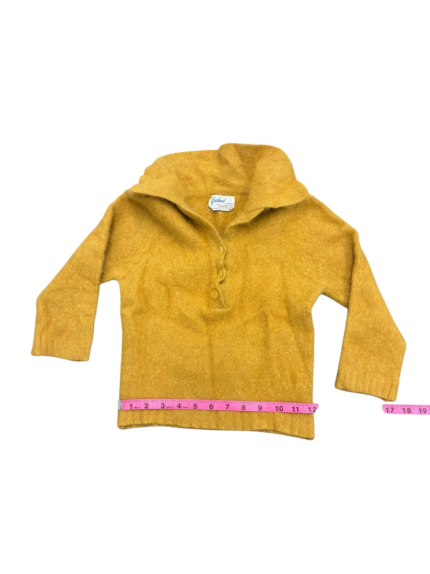 Vintage 50s Garland French Angora Lambswool Sweater Mother Of Pearl Buttons XS