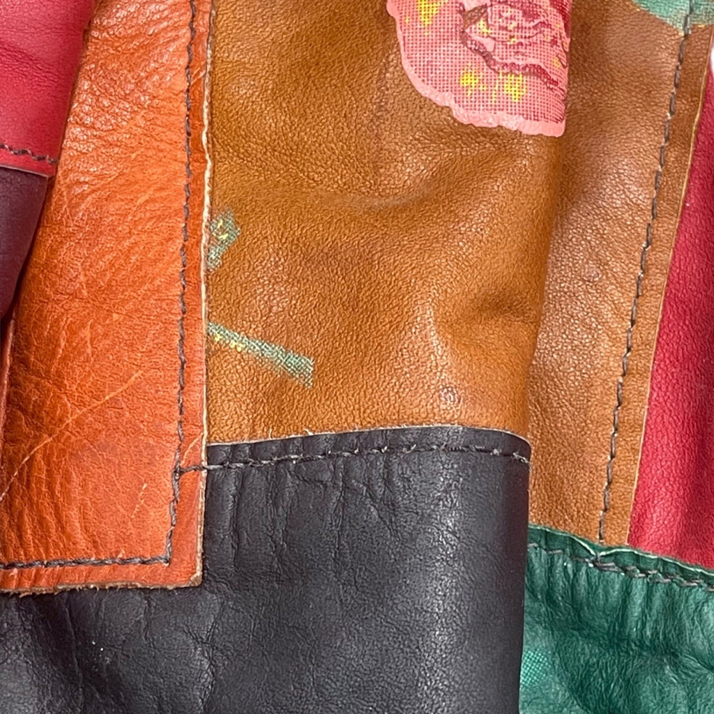 1960s Gandalf Vintage Leather 1960'S Vintage Leather Patchwork Floral Jacket – Multi-Color Women’s Size Small