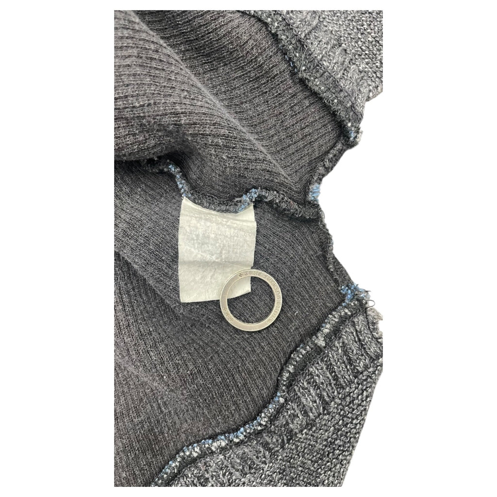 RRL Ralph Lauren Navy Blue and Black Knit Striped Distressed Sweater Men Sz M