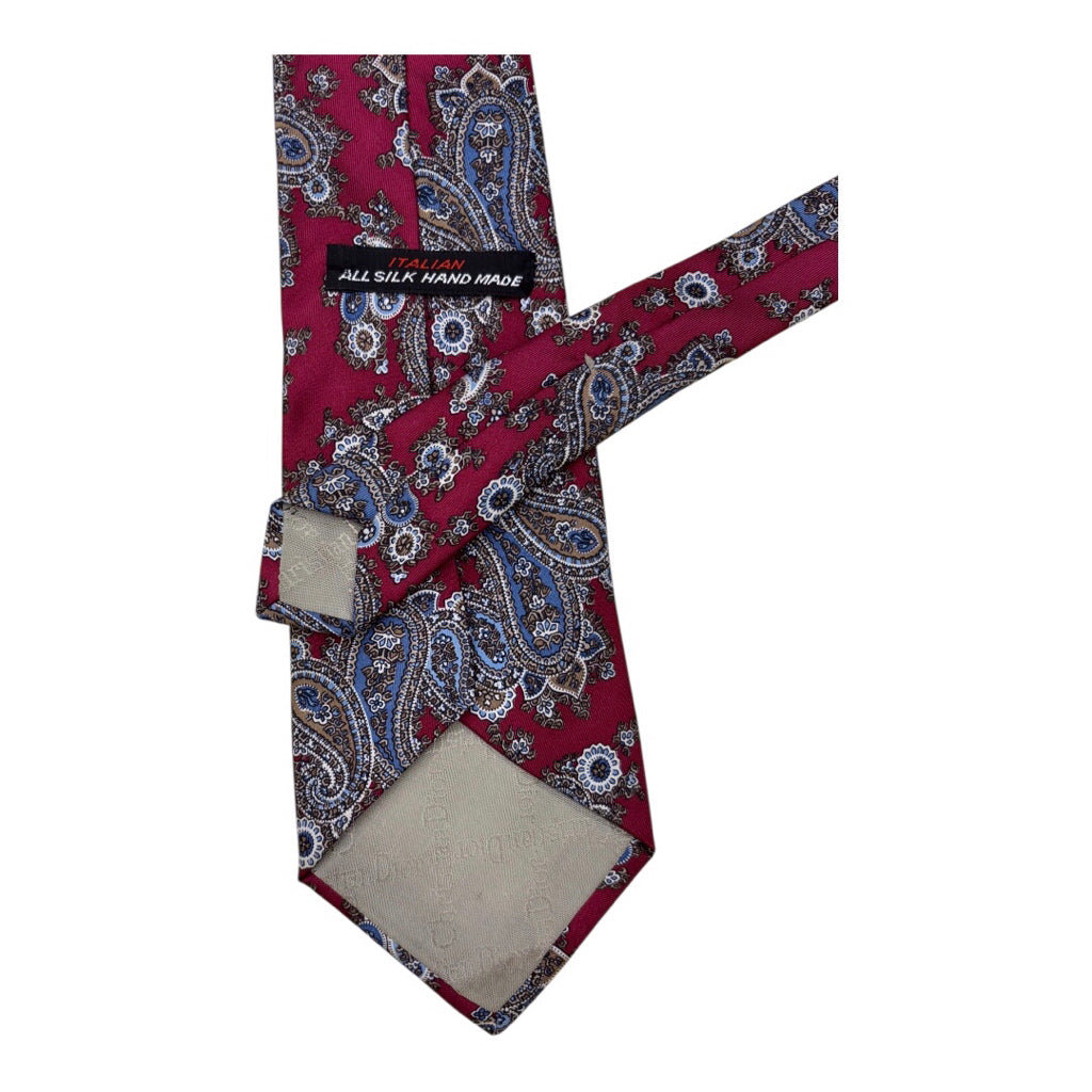 Vtg Christian Dior 100% Silk Burgundry Paisley Print Mns Tie