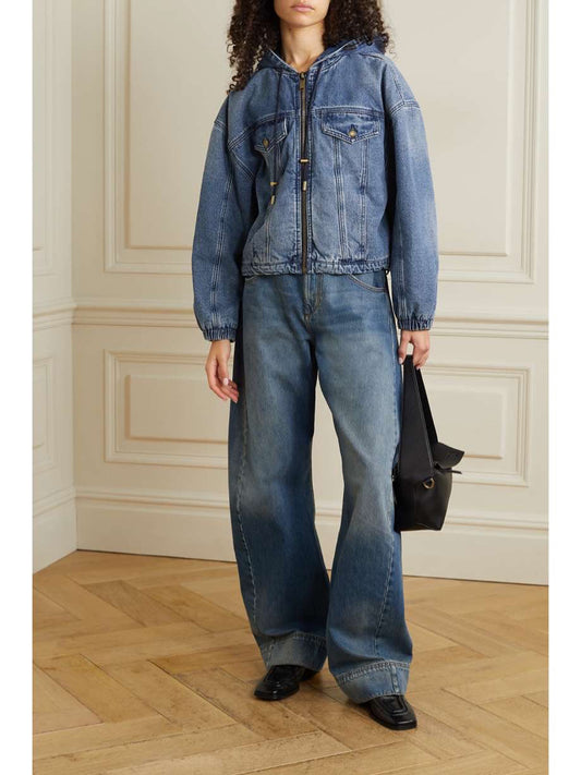 NWT Michae Micheal Kors Hooded Padded Denim Bomber Jacket Wms Sz S Indigo Blue