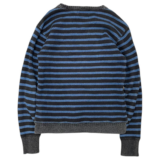 RRL Ralph Lauren Navy Blue and Black Knit Striped Distressed Sweater Men Sz M