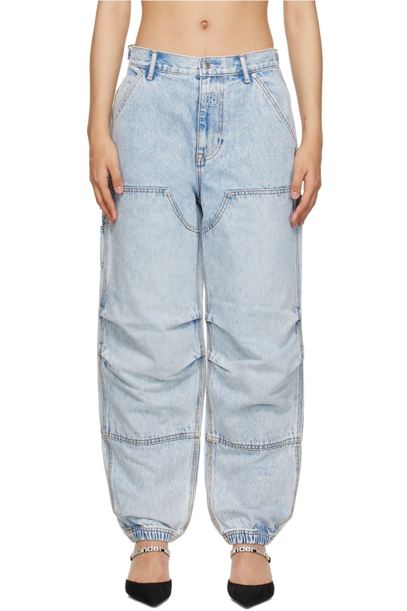 NWT Alexander Wang Blue Double Front Carpenter Cargo Jeans Pebble bleach Wms 27