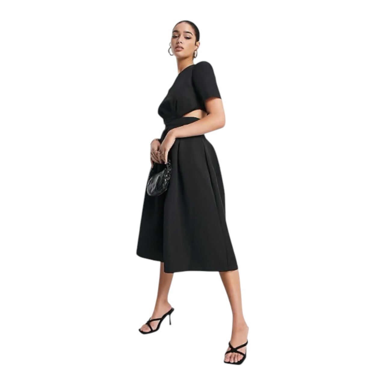 Nobody's Child Black Alice Cut Out Ottoman Women Midi Dress Sz 8