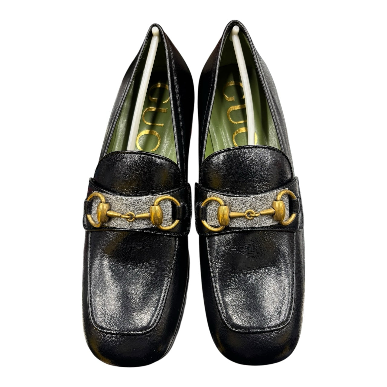 NWB Gucci Houdan 15 Black Horsebit Leather Platform Loafer Wm Sz 36 Block Heel