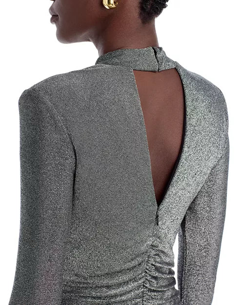 NWT Remy Brook Amarylis Metallic Mini Mock Neck LS Dress Sz M
