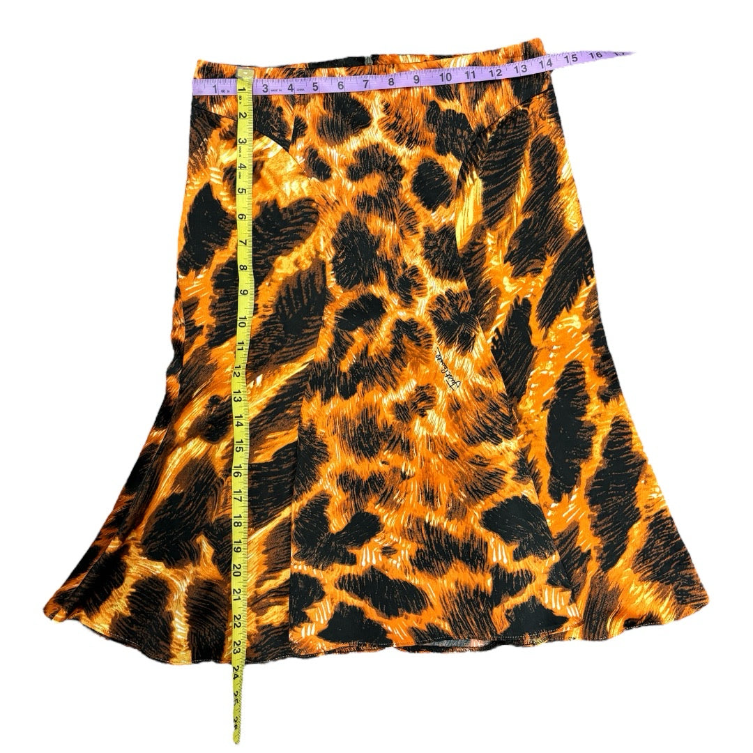 Just Cavalli Orange Black Animal Print Satin Flared Hem Midi Skirt Roberto Sz 38