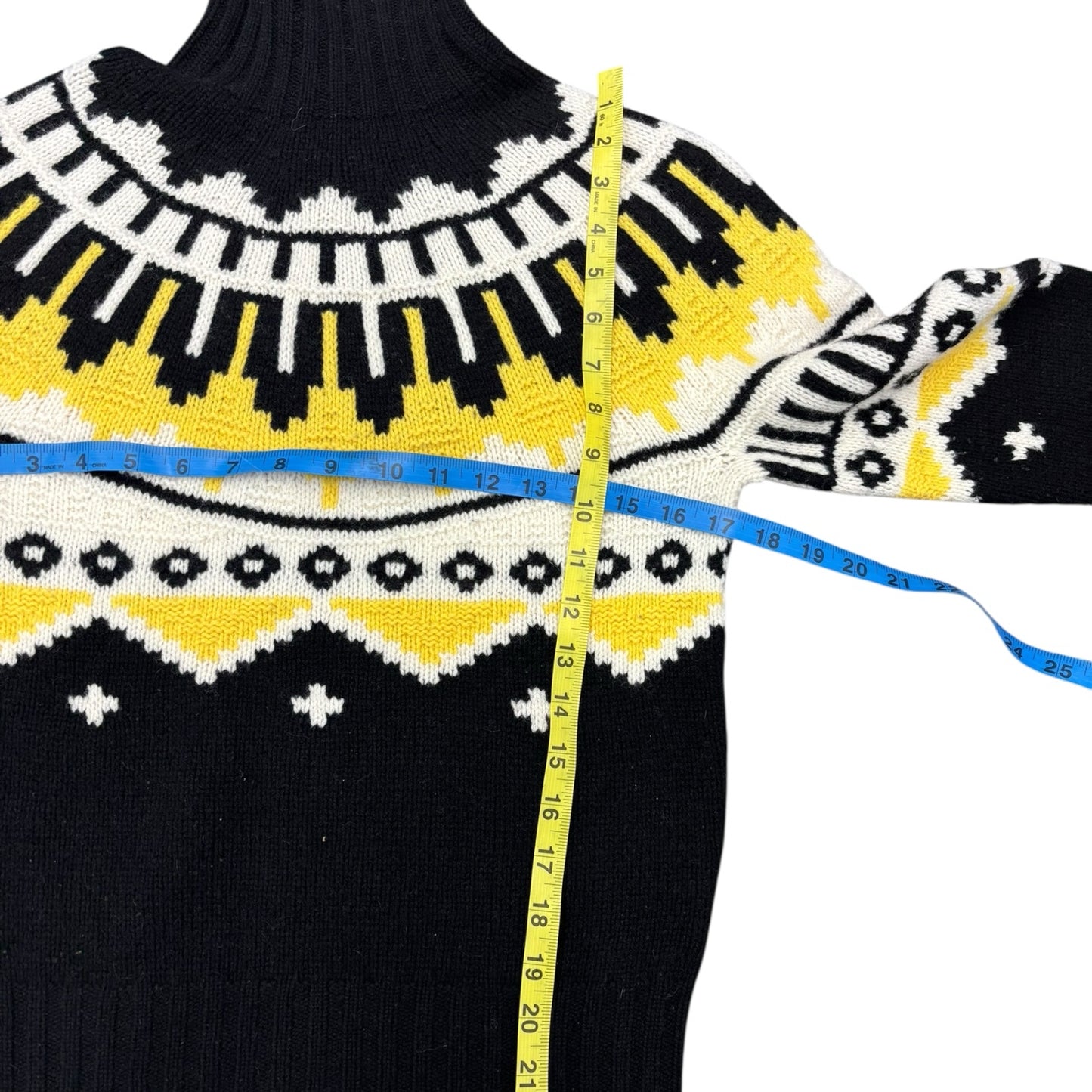 Ralph Lauren Vintage Black Tribal Wool Cashmere Hand Knit Women Sweater Sz M