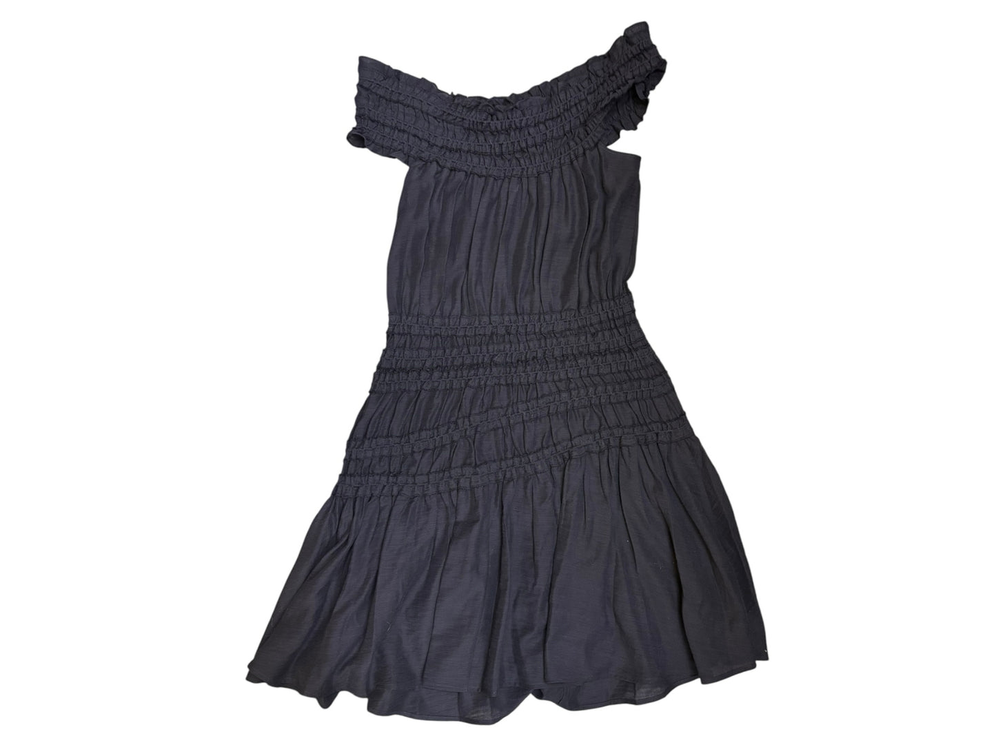 NWT Tory Burch Navy Asymmetrical Smocked Cotton Off Shoulder Dress Wmns Sz M