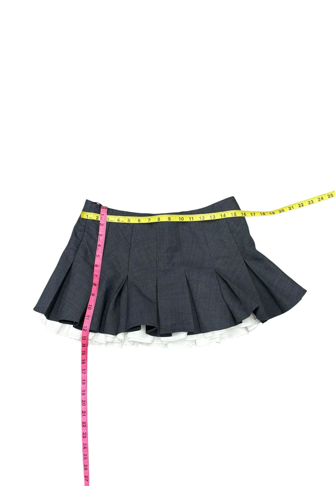 Shushu/Tong Wmns Sz 12 Gray Ruffled Layered Pleated Poplin Trimmed Miniskirt