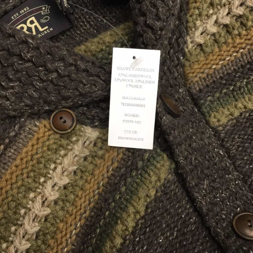 RRL Ralph Lauren Striped Knit Lambswool Wool Linen Silk Men Cardigan Size M