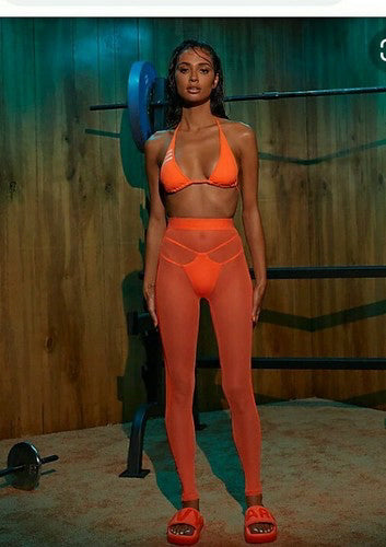 NWT Ivy Park x Adidas 2021 Flex Park Swim Mesh Leggings Solar Orange Wmns Sz M