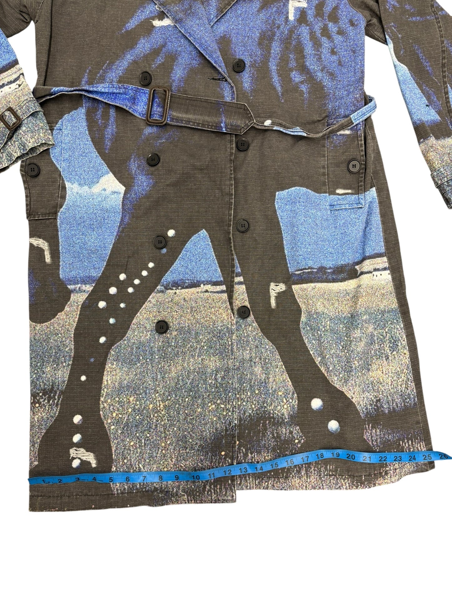 NWT Vale Forever Mns S Black Blue Doberman Horse Graphic Trench Coat Jacket