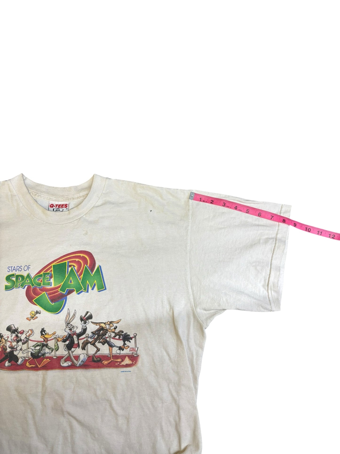 Vtg Q-Tees 1996 Looney Tunes Space Jam Promo SS White T-Shirt Mns Sz XL Warner B