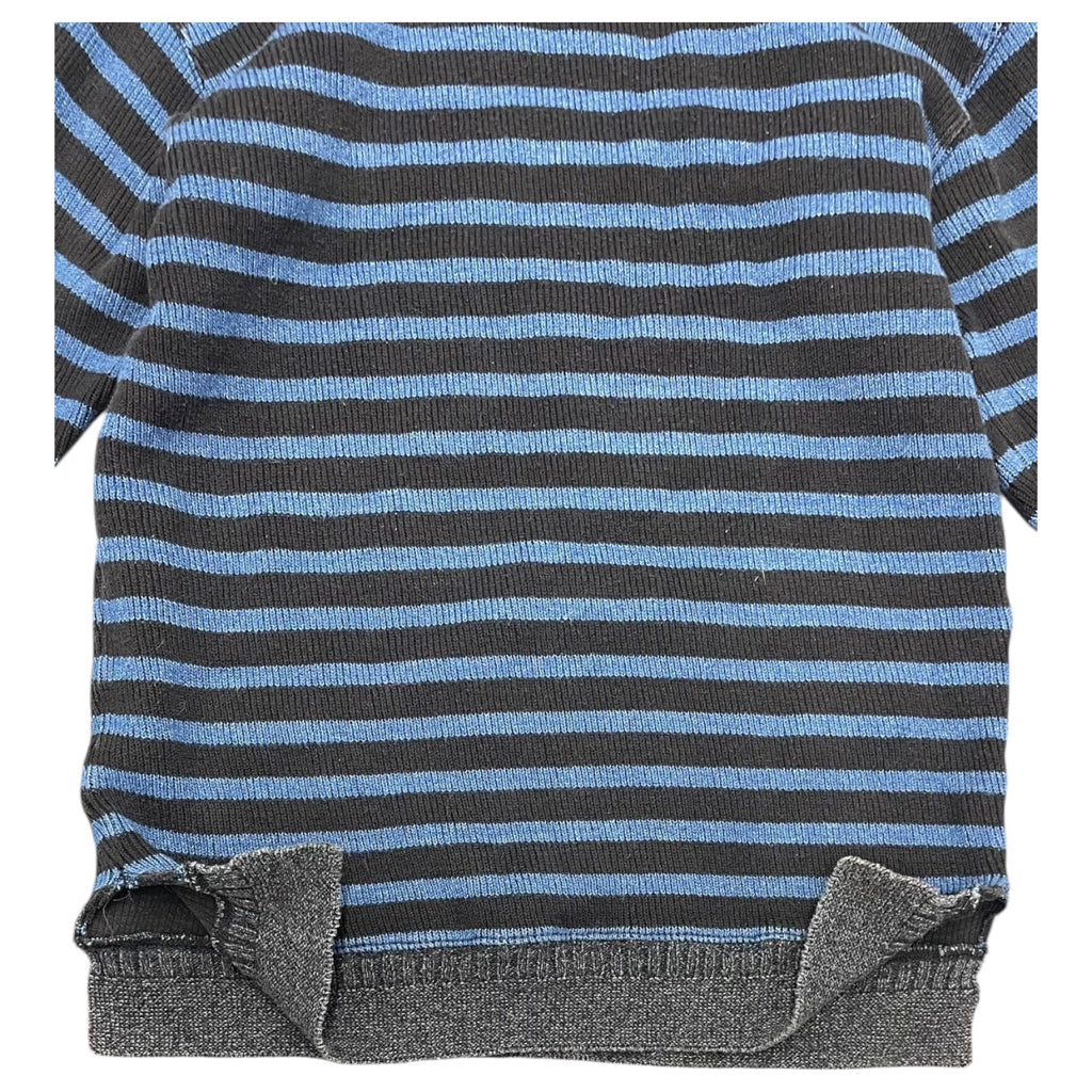 RRL Ralph Lauren Navy Blue and Black Knit Striped Distressed Sweater Men Sz M