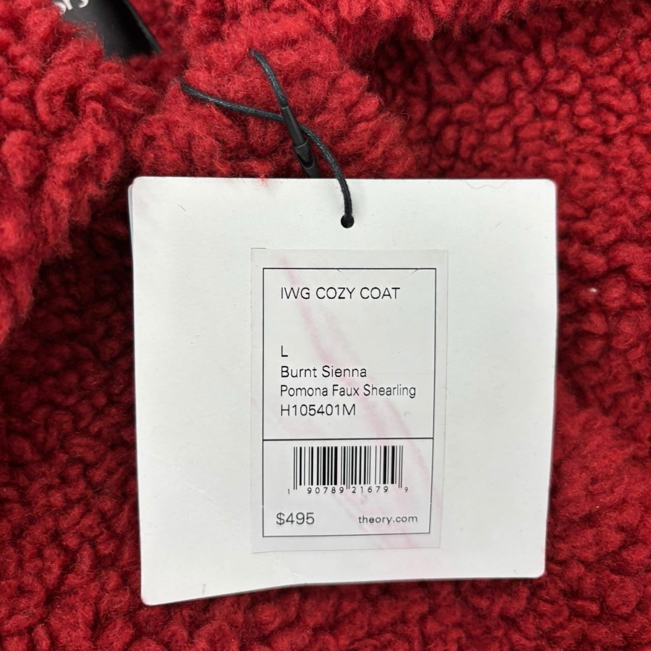 NWT Theory Burnt Sienna Red Fleece Pomona Faux Shearling Coat Sz L