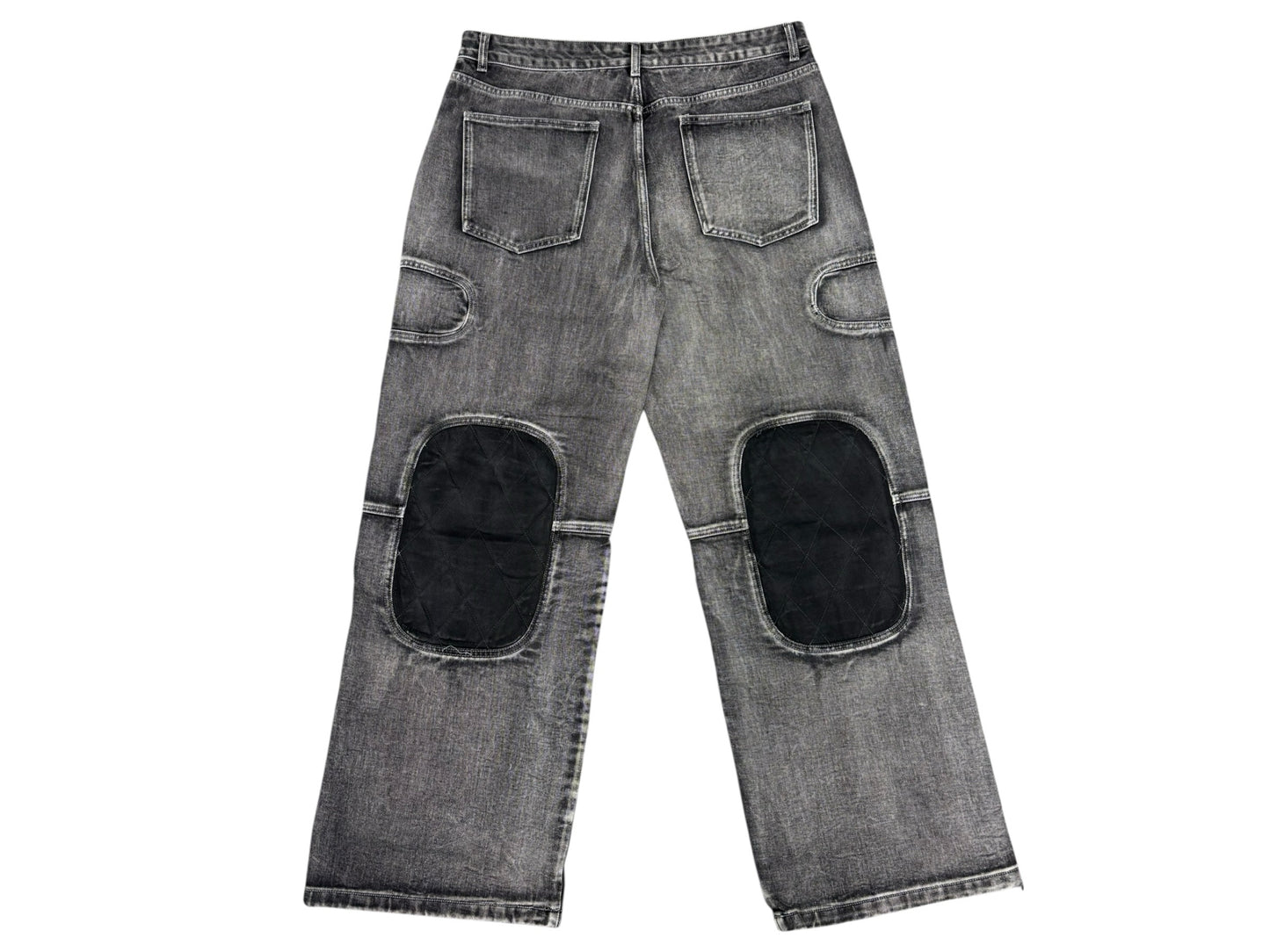 NWT Vale Forever Mns Sz 40 Faded Gray Quilted Knee Wide Leg Jeans Oversize Denim