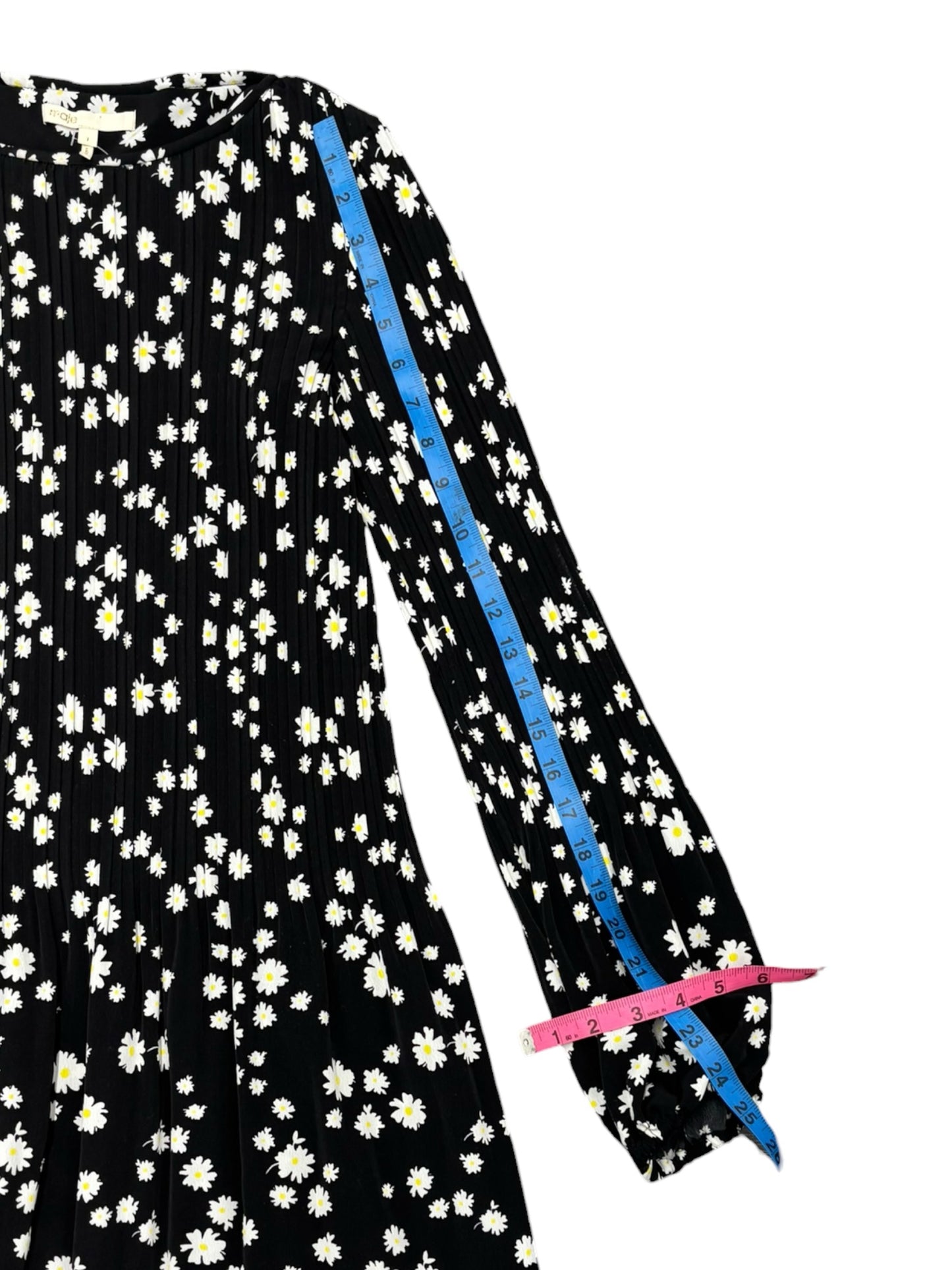 NWOT Maje Wmns Sz 1 Rockiz Daisy Print Long Sleeve Pleated Black Dress