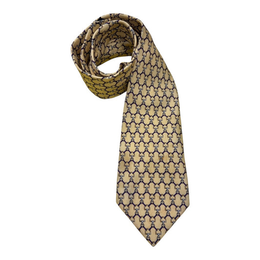 Burberry Yellow 100% Silk Gold Silver Locks Graphic Mns Tie