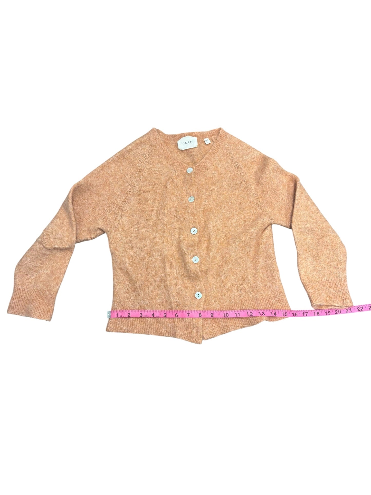Doen Petra Cardigan Coral Alpaca Merino Wool Blend Crew Neck Shell Buttons Sz L