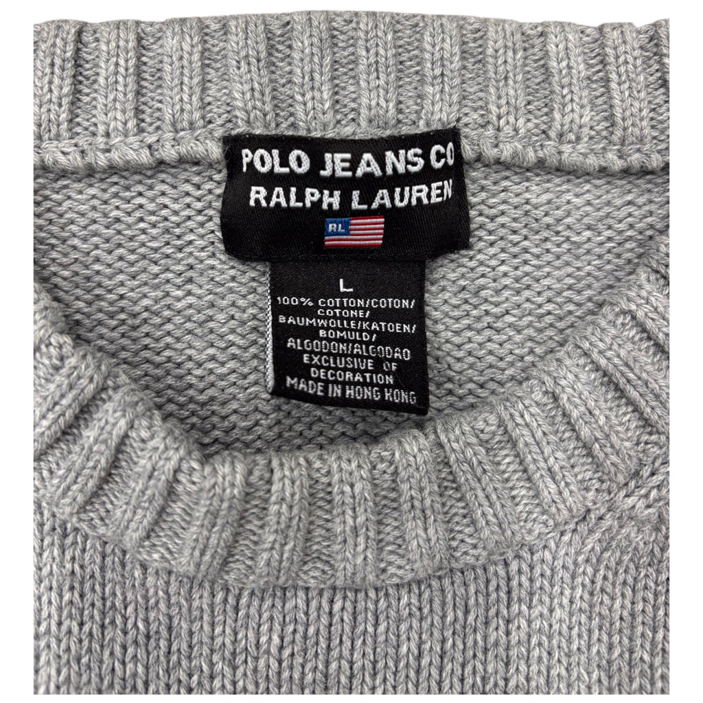 Polo Jeans Co Ralph Lauren Mens Y2k American Flag Gray Grey Knit Crewneck Pullover Sweater Sz L