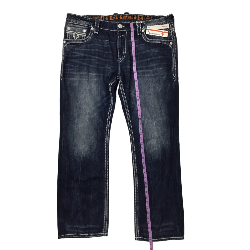 ROCK REVIVAL PatchWork Jeans Wide Leg Men Size 44 Blue Denim Brand New Designer