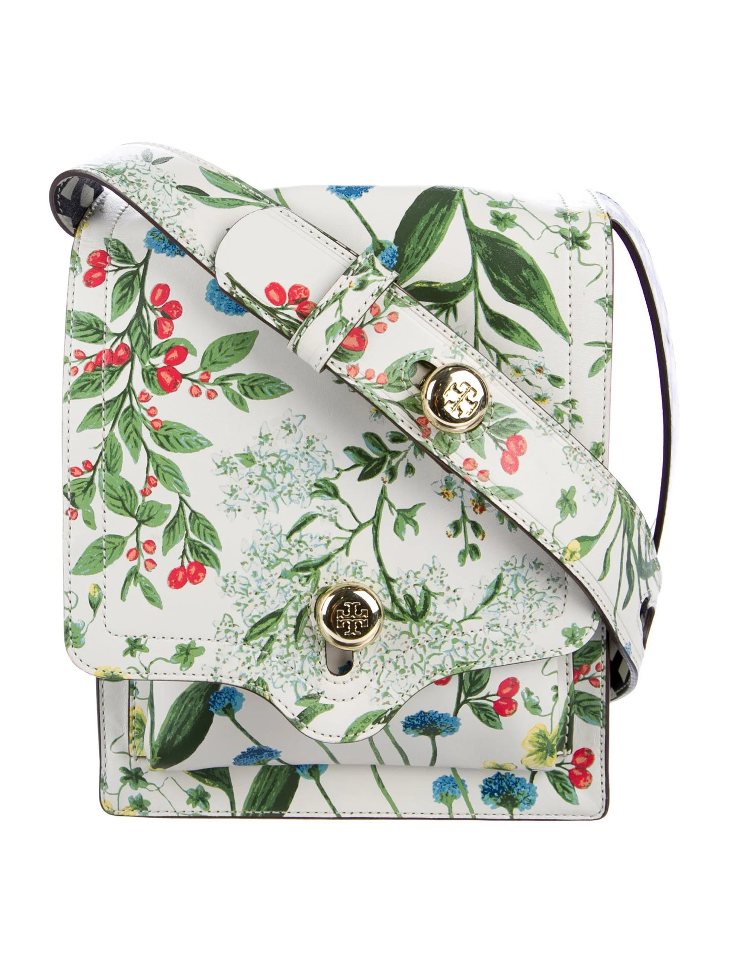 NYFW SS14 Tory Burch White Botanical Floral Print Messenger Bag Creme Crossbody