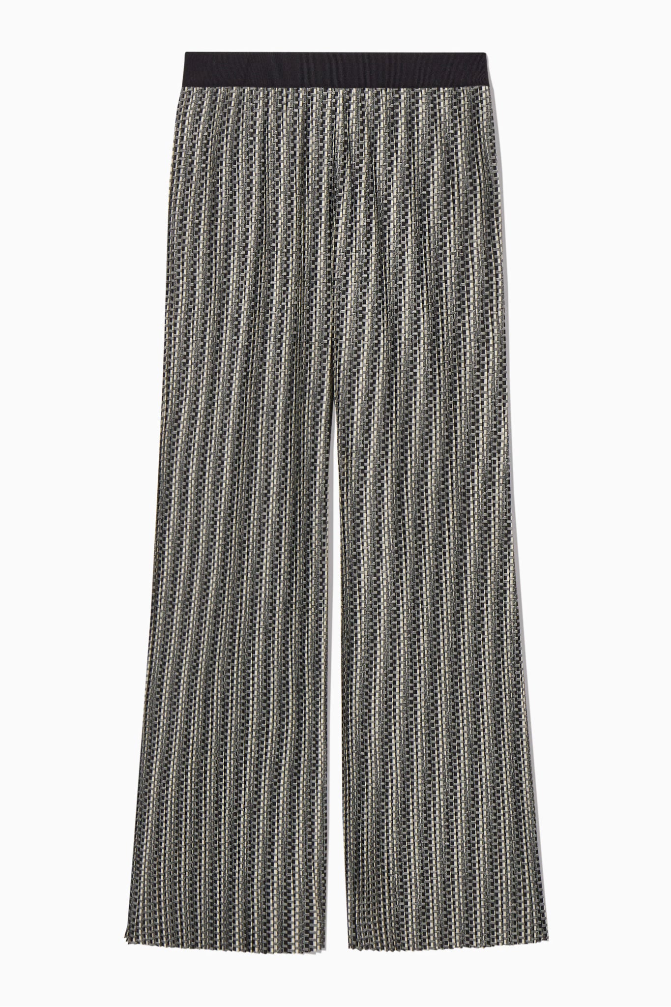 NWT COS Plisse Trousers Pleated Relaxed Fit Wide Leg Black White Printed