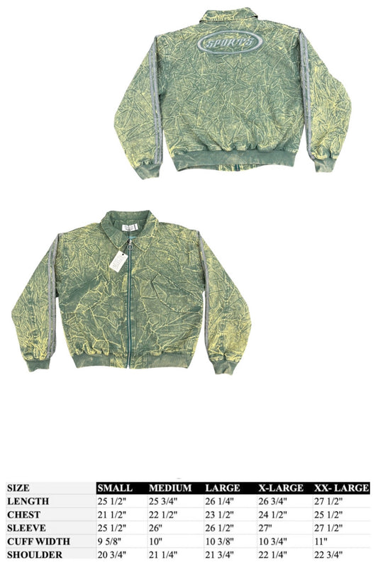 NWT Vale Forever Mns M Acid Wash Green Sample ZIp Up Bomber Jacket