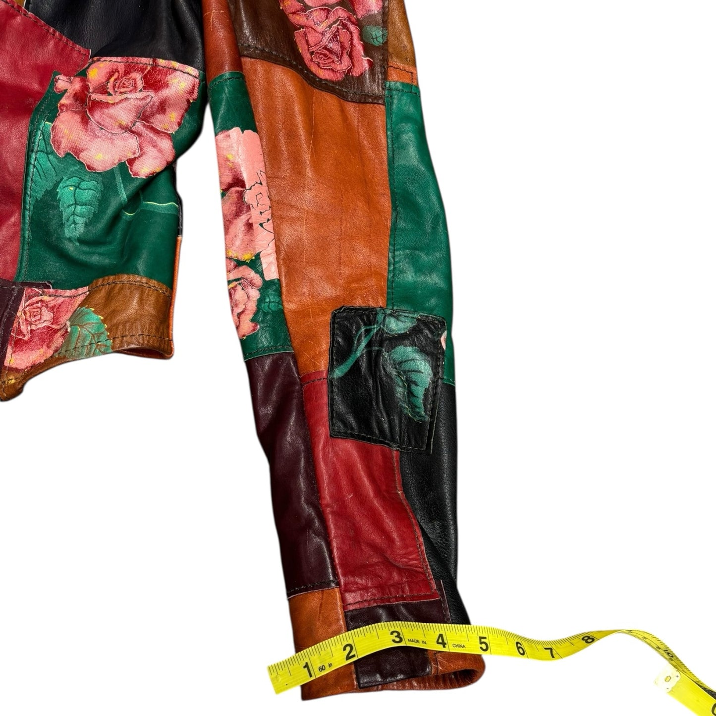 1960s Gandalf Vintage Leather 1960'S Vintage Leather Patchwork Floral Jacket – Multi-Color Women’s Size Small