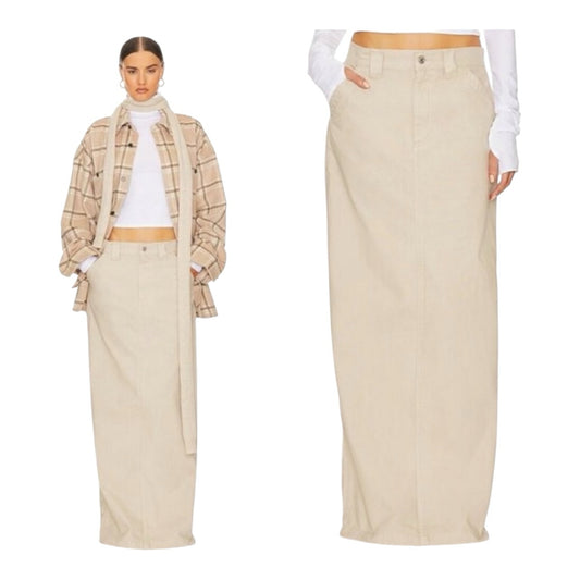 NWT Helsa Workwear Long Y2K Khaki Cream Cotton Casual Tan Maxi Skirt Sz S