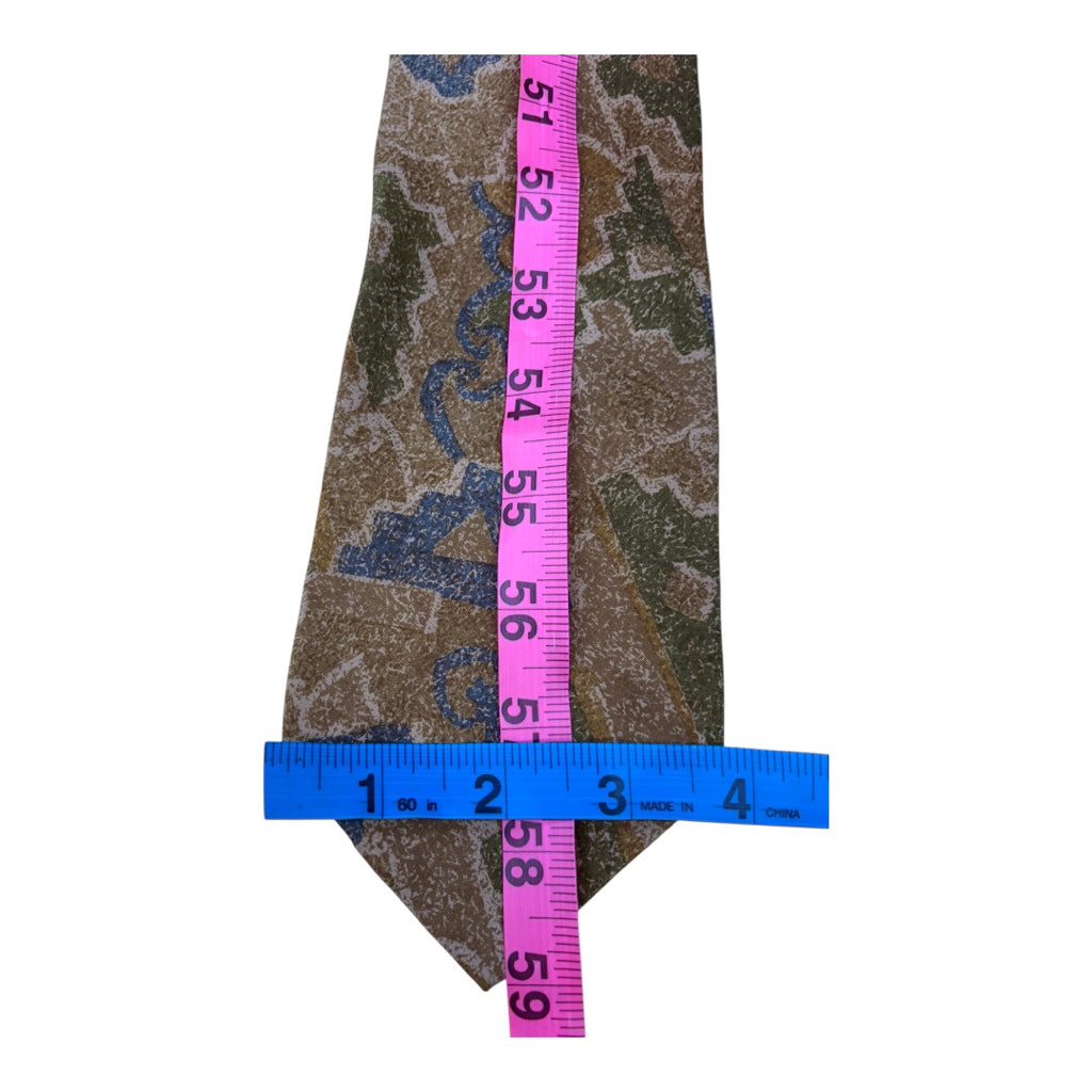 Vtg Pure Silk Fendi Brown Blue Green Design Mns Tie