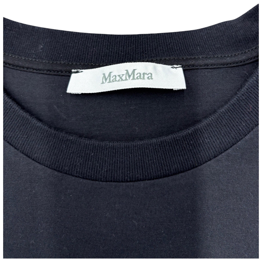 MAXMARA Womens Y2k Embroidered Logo Black Solid Color Short Sleeve Shirt Sz S