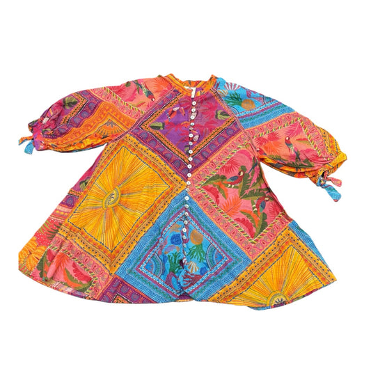 Farm Rio Colorful Full Button Women Midi Dress Sz L