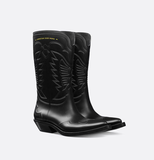 NWB CHRISTIAN DIOR Wind Heeled Black Rubber Boot Shoe Size 39 Designer