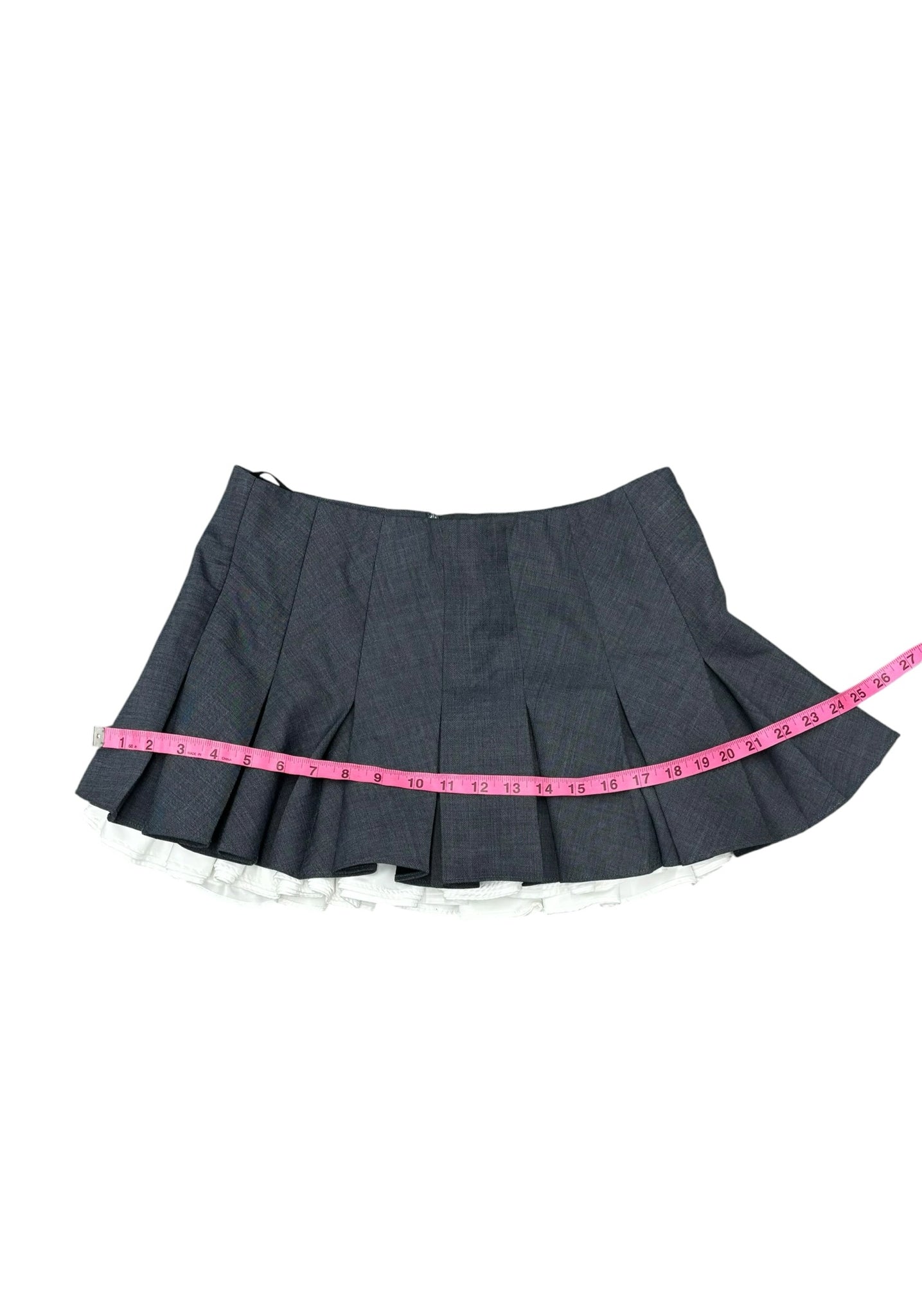 Shushu/Tong Wmns Sz 12 Gray Ruffled Layered Pleated Poplin Trimmed Miniskirt
