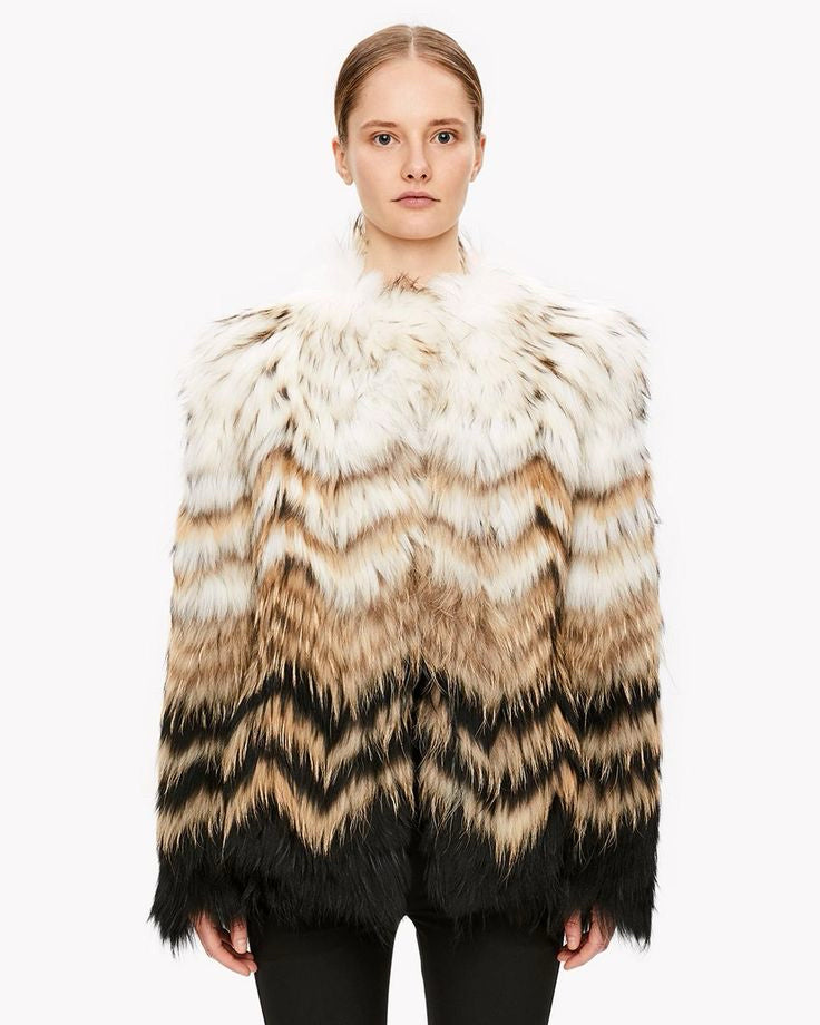 NWT Theory Cassius Dyed Asiatic Raccon Fur Jacket Wmns Sz M White Black Natural