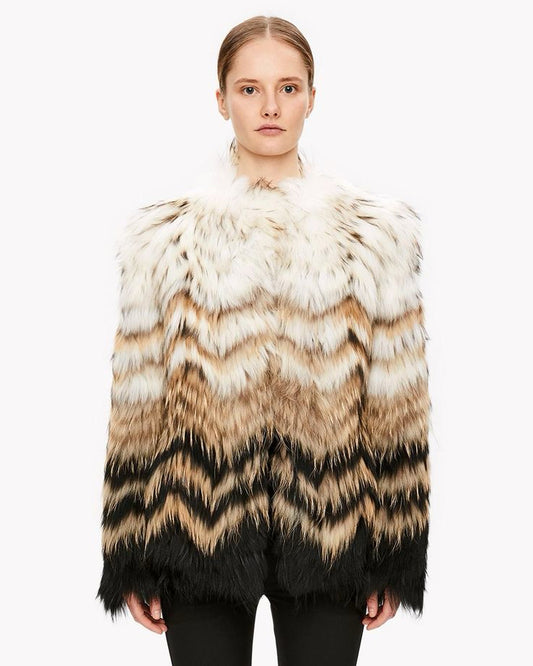 NWT Theory Cassius Dyed Asiatic Raccon Fur Jacket Wmns Sz M White Black Natural