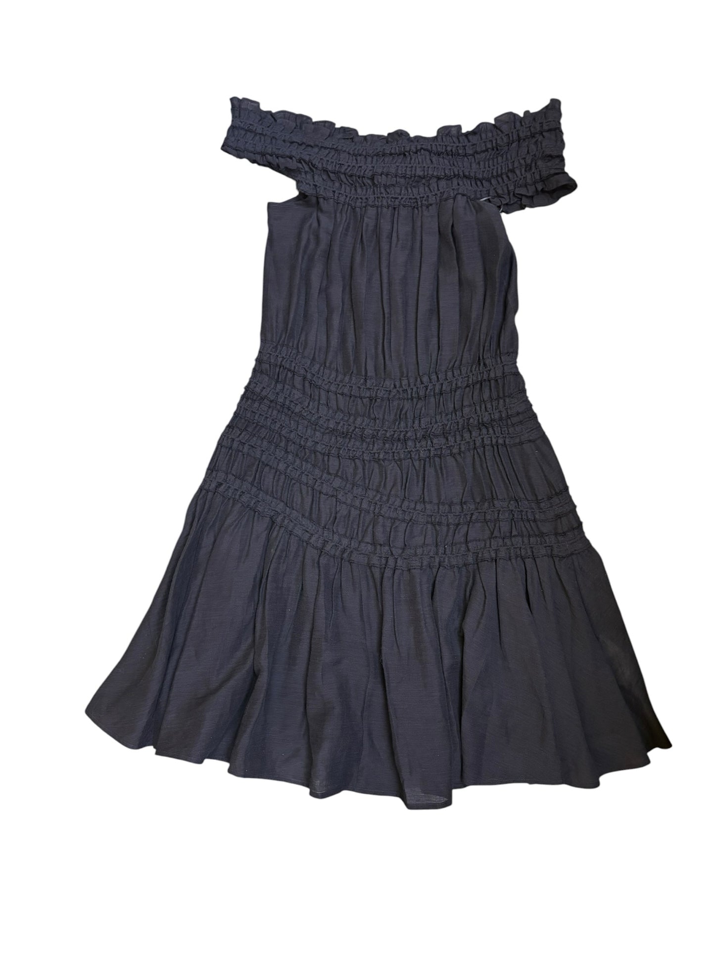 NWT Tory Burch Navy Asymmetrical Smocked Cotton Off Shoulder Dress Wmns Sz M