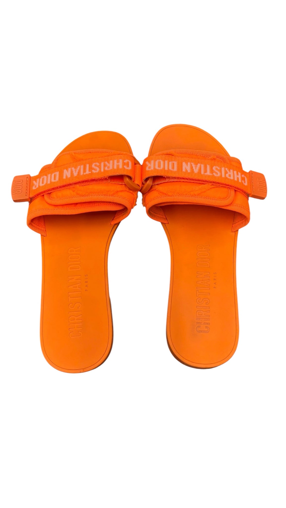 Christian Dior Orange Fluo Revolution Velcro Women Slides Sz 8