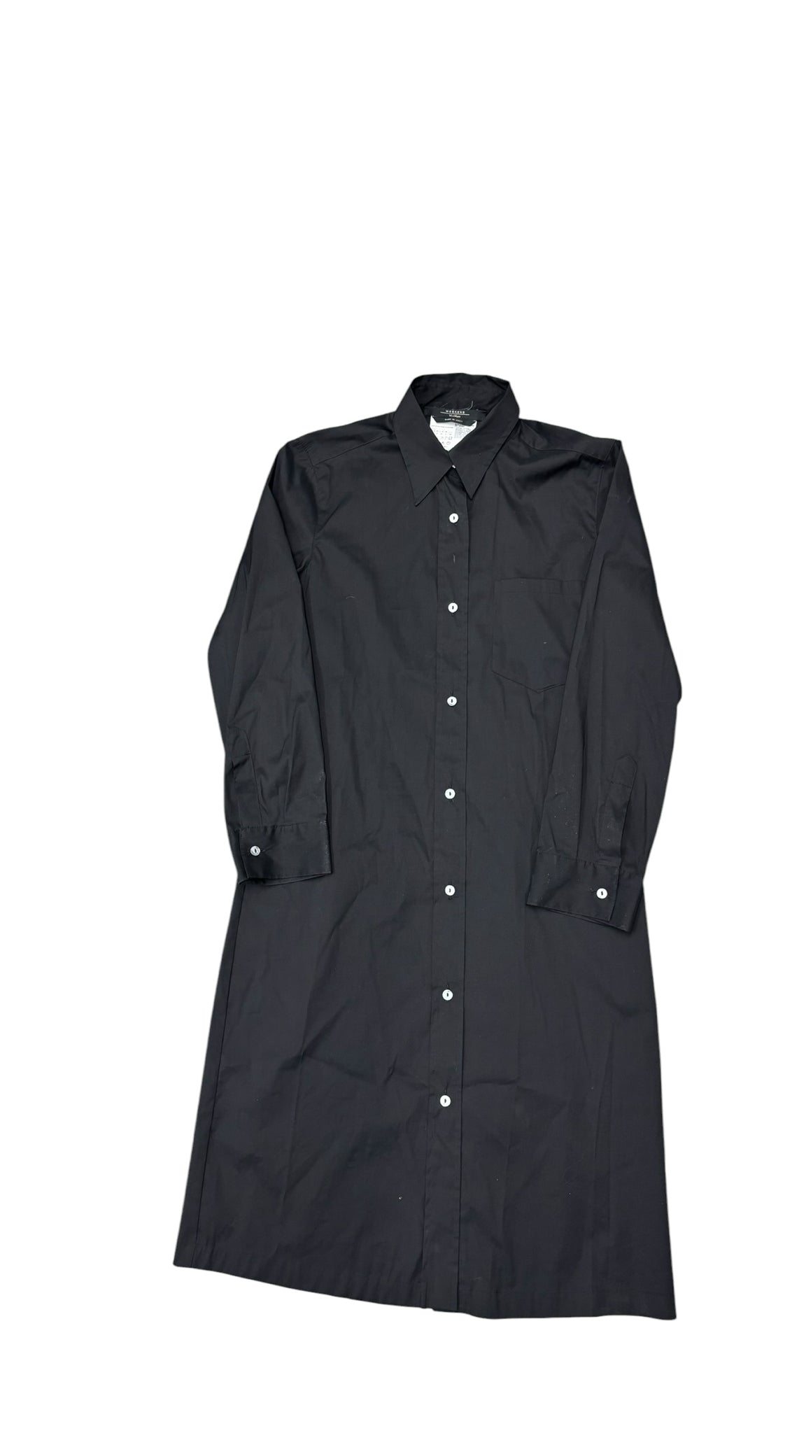 Weekend Max Mara Minimalist Lycra Black Cotton Button Up LS  Shirt Dress Sz 6